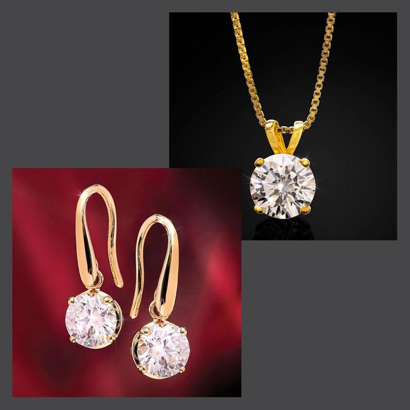 Gold-Finished Sparkle Earrings & Necklace
